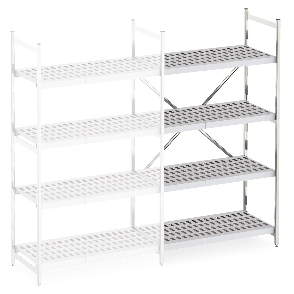 Illustration du produit: Plateau intermédiaire en aluminium avec étagères en treillis Plastique, travée auxiliaire, charge par tablette 600 kg, HxLxP 2 000 x 775 x 400 mm