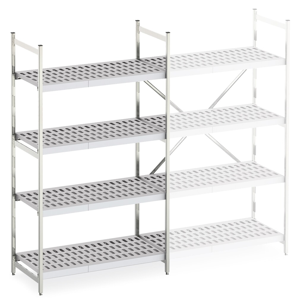 Illustration du produit: Plateau intermédiaire en aluminium avec étagères en treillis Plastique, travée de base, charge par tablette 600 kg, HxLxP 1 600 x 800 x 400 mm