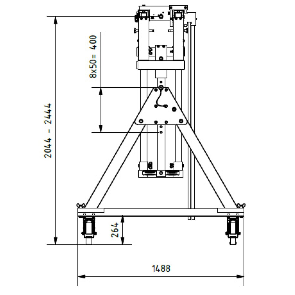 N° de l'image du produit 2 : Portique de levage SCHILLING en aluminium avec double traverse divisible, mobile, point d'accrochage 2 044-2 444 mm, longueur 4 000 mm, capacité de charge 1 500 kg