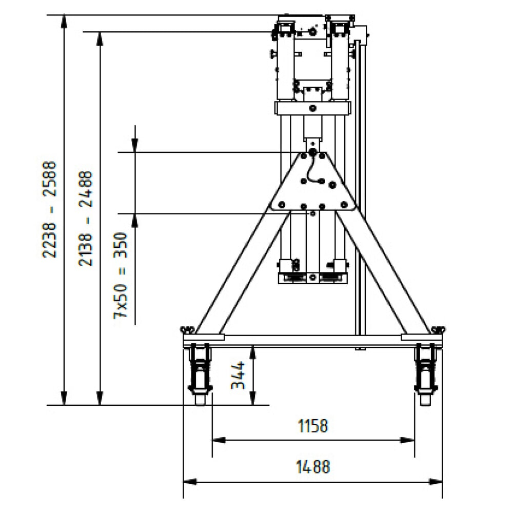 N° de l'image du produit 3 : Portique de levage SCHILLING en aluminium avec double traverse divisible, mobile, point d'accrochage 2 138-2 488 mm, longueur 4 000 mm, capacité de charge 2 000 kg