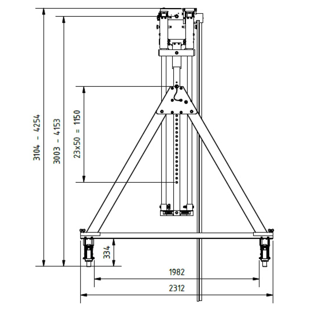 N° de l'image du produit 3 : Portique de levage SCHILLING en aluminium avec double traverse divisible, mobile, point d'accrochage 3 003-4 153 mm, longueur 4 000 mm, capacité de charge 2 000 kg
