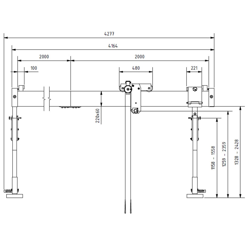 Portique en aluminium Grue séparable, point de montage 1.259-2.359 mm, longueur 4.000 mm, capacité de charge 1.500 kg N° de l'image du produit 2 : Portique en aluminium Grue séparable, point de montage 1.259-2.359 mm, longueur 4.000 mm, capacité de charge 1.500 kg