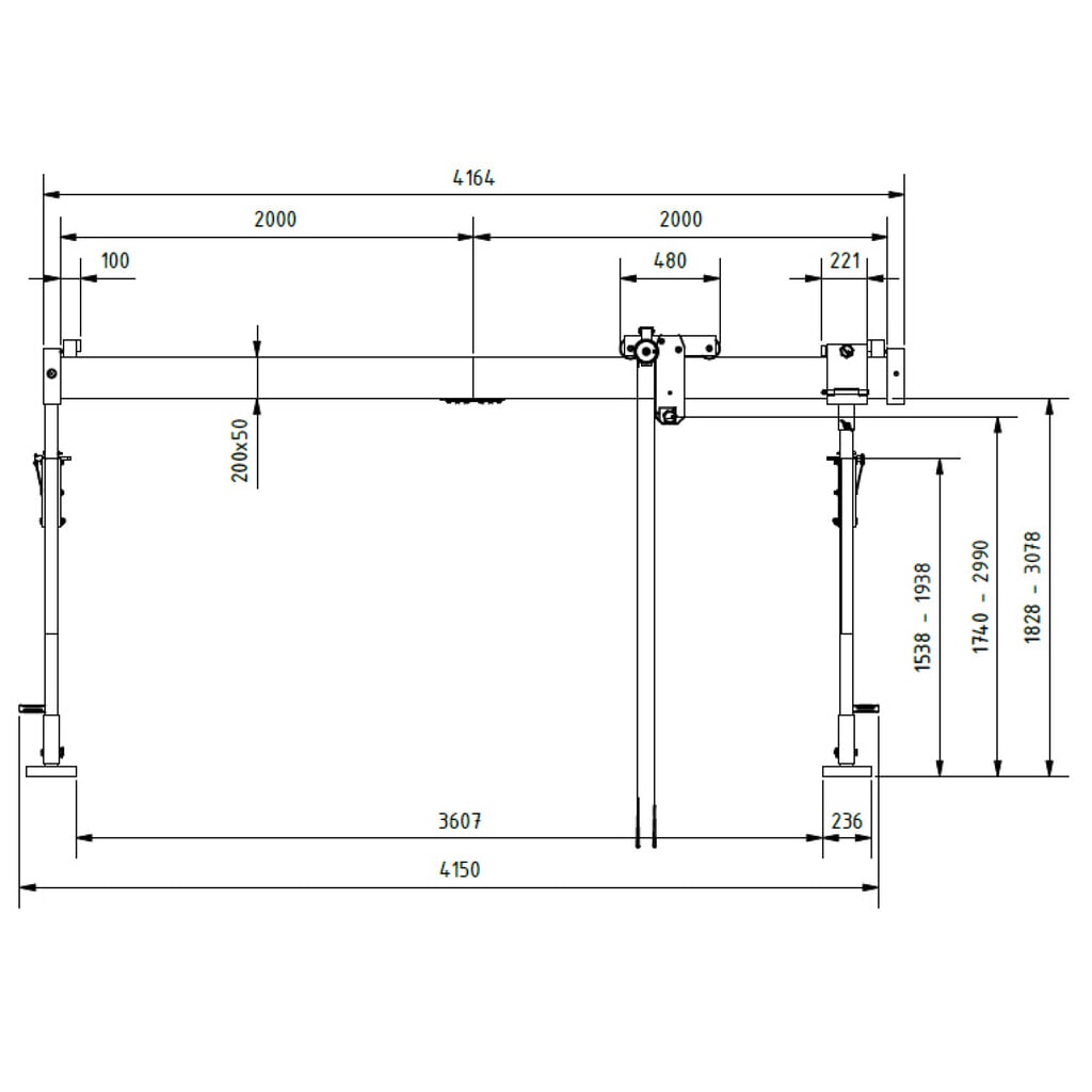N° de l'image du produit 2 : Portique en aluminium Grue séparable, point de montage 1.730-2.980 mm, longueur 4.000 mm, capacité de charge 1.000 kg