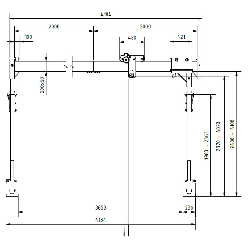 Portique en aluminium Grue séparable, point de montage 2.310-4.010 mm, longueur 4.000 mm, capacité de charge 1.000 kg N° de l'image du produit 2 : Portique en aluminium Grue séparable, point de montage 2.310-4.010 mm, longueur 4.000 mm, capacité de charge 1.000 kg