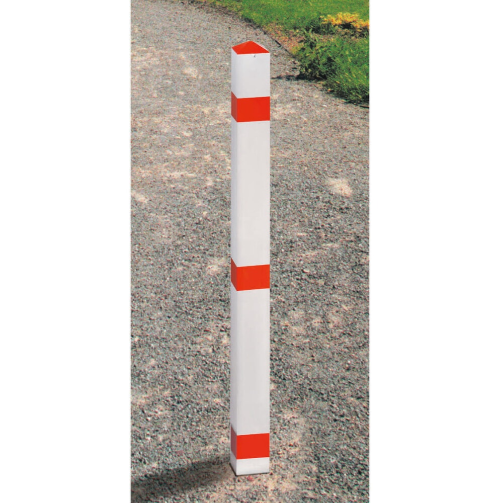 Illustration du produit: URBANUS Potelet en aluminium, rabattable, carré 70 x 70 mm à cheviller + triangle pompier, rouge/blanc