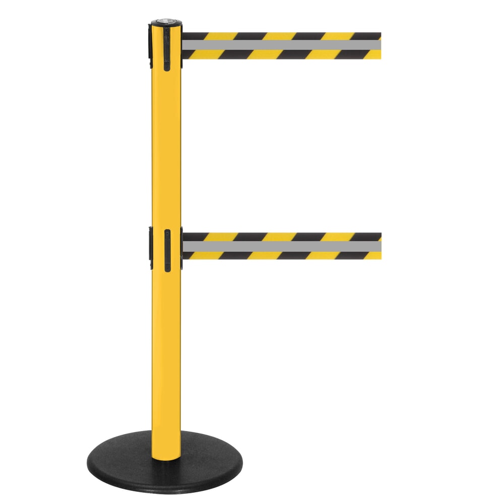 Illustration du produit: Potelet de délimitation à double sangle RS-GUIDESYSTEMS® GLA 95-E REFLECTO, longueur 3,5 m, largeur 50 mm, potelet jaune, sangle noir/jaune