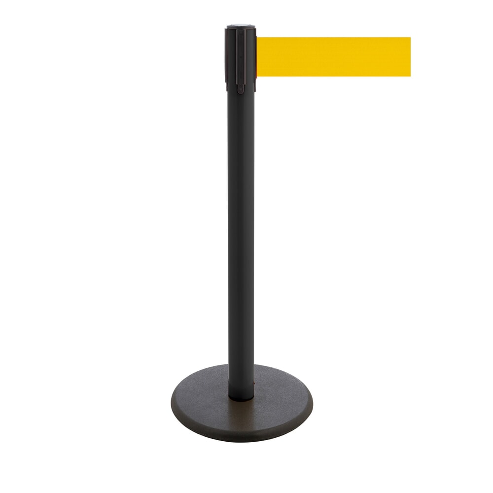 Illustration du produit: Potelet de délimitation à sangle RS-GUIDESYSTEMS®, socle en fonte, largeur de sangle 100 mm, noir, jaune, 3,8 m