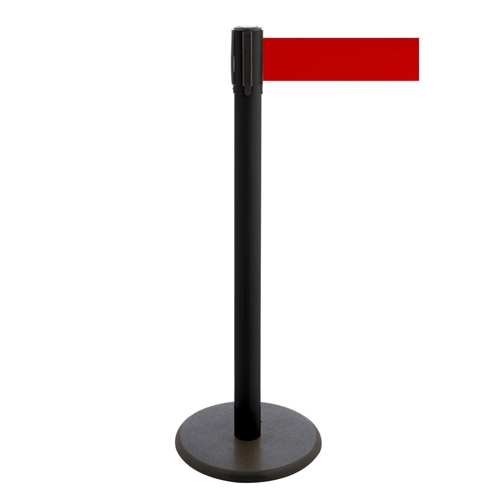 Illustration du produit: Potelet de délimitation à sangle RS-GUIDESYSTEMS®, socle en fonte, largeur de sangle 100 mm, noir, rouge, 3,8 m