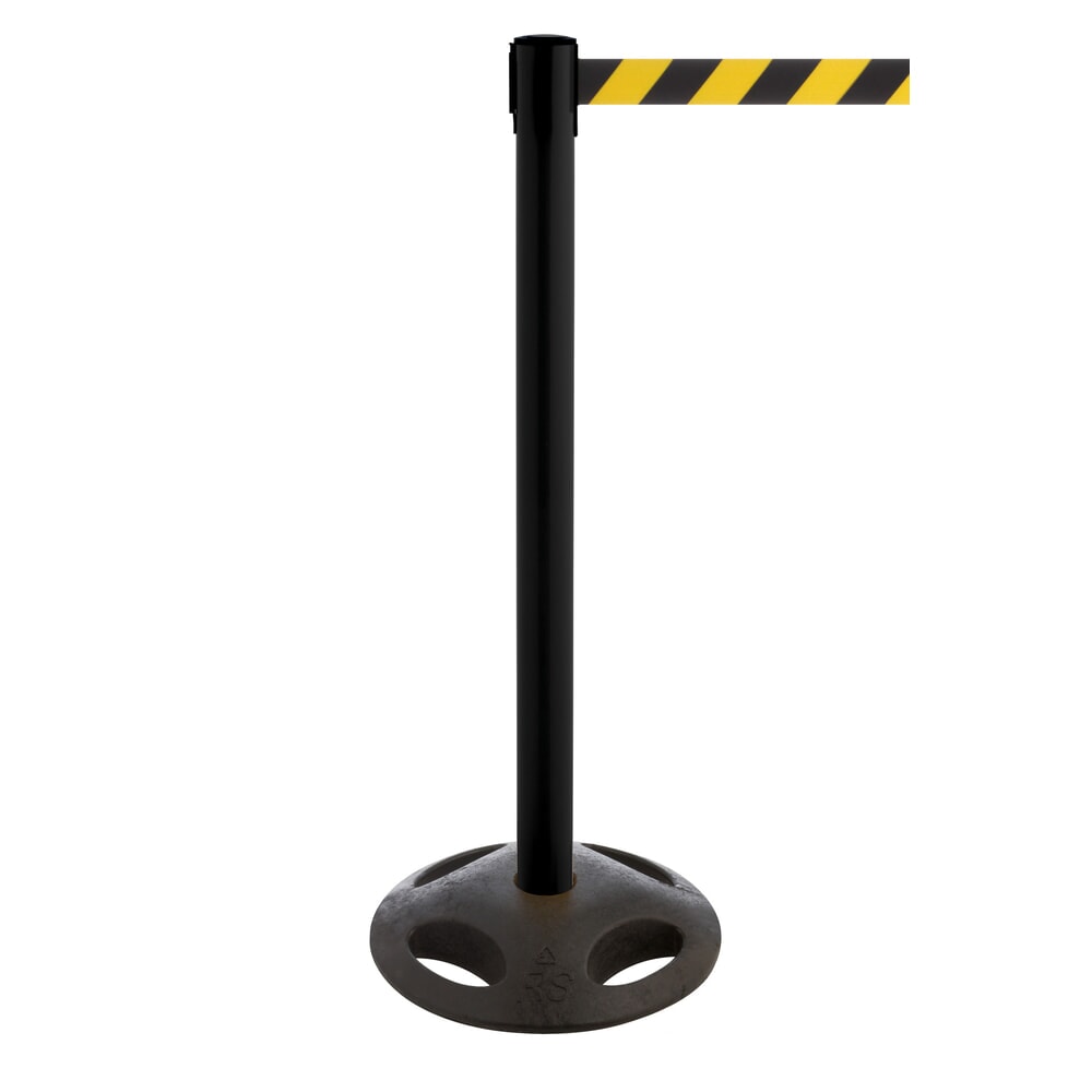 Illustration du produit: Potelet de délimitation à sangle RS-GUIDESYSTEMS®, socle en matériau composite, largeur de sangle 100 mm, noir, strié en diagonale noir/jaune