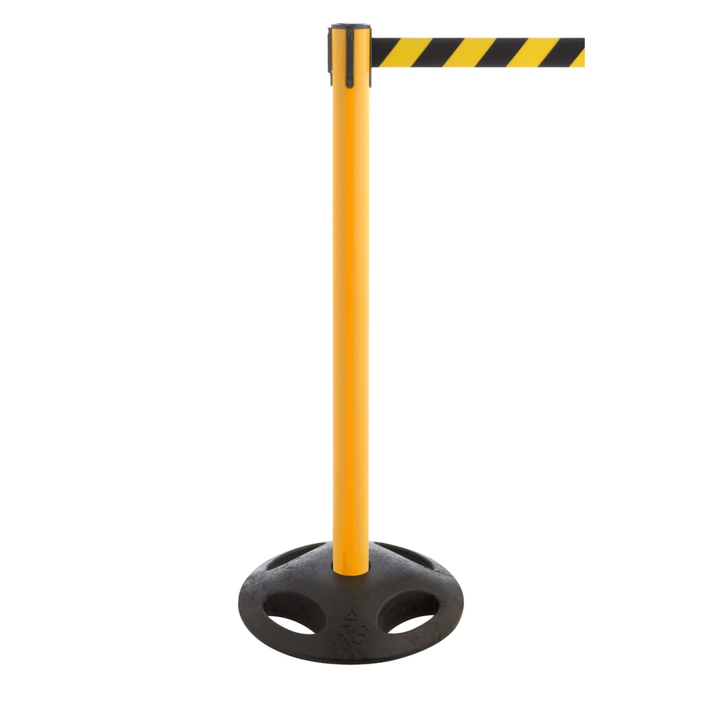 Potelet de délimitation à sangle RS-GUIDESYSTEMS®, socle en matériau composite, largeur de sangle 50 mm, jaune, strié en diagonale noir/jaune Illustration du produit: Potelet de délimitation à sangle RS-GUIDESYSTEMS®, socle en matériau composite, largeur de sangle 50 mm, jaune, strié en diagonale noir/jaune