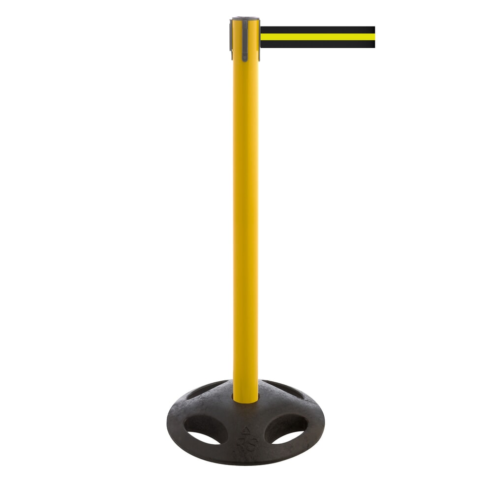 Illustration du produit: Potelet de délimitation à sangle RS-GUIDESYSTEMS®, socle en matériau composite, largeur de sangle 100 mm, jaune, strié à l'horizontale noir / jaune