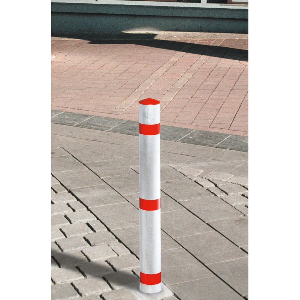 Illustration du produit: URBANUS Potelet en aluminium, rabattable, tube rond Ø 76 mm à bétonner avec serrure, rouge