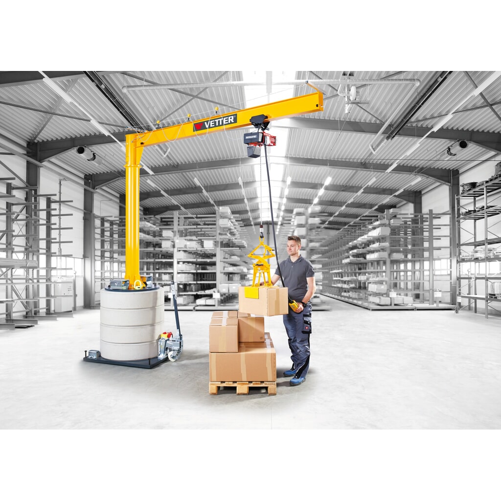 Potence VETTER®, palan électrique à chaîne électrique LIFTKET inclus, version mobile, plage de pivotement de 360°, portée 3 000 mm, capacité de charge 125 kg N° de l'image du produit 4 : Potence VETTER®, palan électrique à chaîne électrique LIFTKET inclus, version mobile, plage de pivotement de 360°, portée 3 000 mm, capacité de charge 125 kg