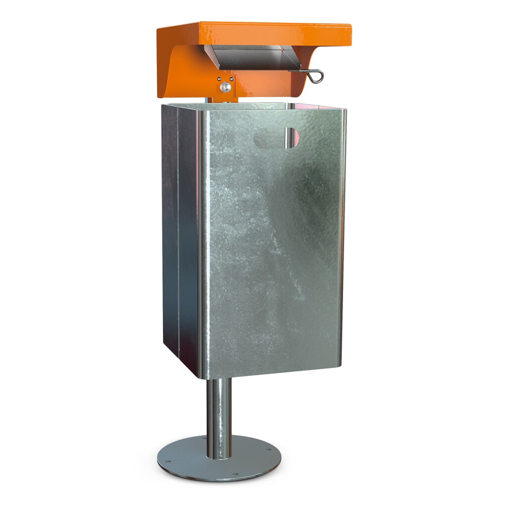 RENNER Poubelle avec toit de protection et cendrier, tôle d’acier, 40 litres, hauteur 580 mm, montage mural N° de l'image du produit 3 : RENNER Poubelle avec toit de protection et cendrier, tôle d’acier, 40 litres, hauteur 580 mm, montage mural