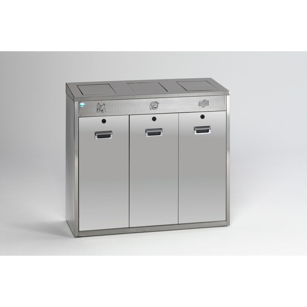 Poubelle de tri de matériaux VAR® en acier inoxydable, clapet d’insertion, 3x 48 litres Illustration du produit: Poubelle de tri de matériaux VAR® en acier inoxydable, clapet d’insertion, 3x 48 litres