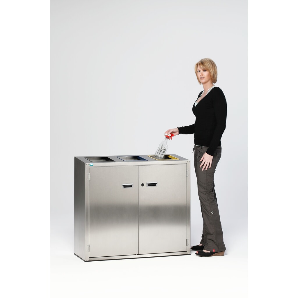 Poubelle de tri de matériaux VAR® en acier inoxydable, orifices d’insertion, 3x 90 litres N° de l'image du produit 3 : Poubelle de tri de matériaux VAR® en acier inoxydable, orifices d’insertion, 3x 90 litres