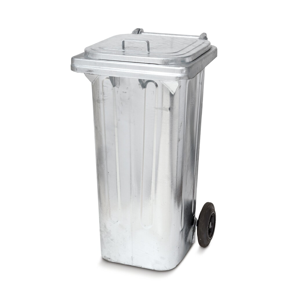 Benne à ordures en acier galvanisé, 120 litres, avec galets Illustration du produit: Benne à ordures en acier galvanisé, 120 litres, avec galets