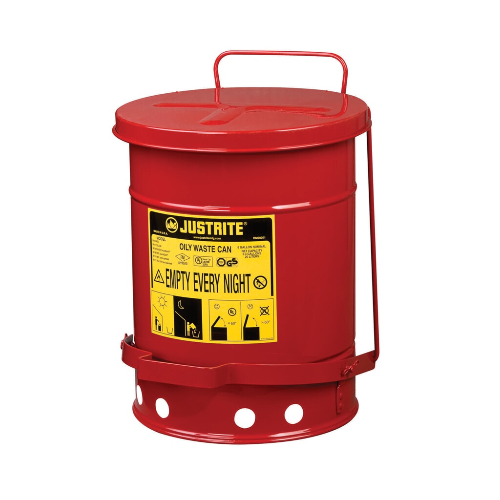 Illustration du produit: Poubelle d'établi Justrite SoundGuard™, pédale, rouge, 20 litres