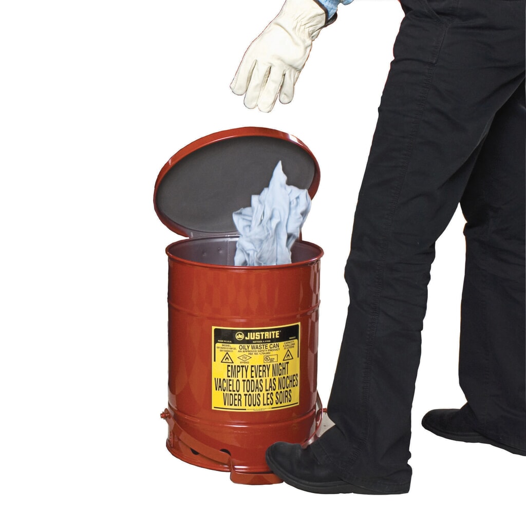 Poubelle d'établi Justrite SoundGuard™, pédale, rouge, 20 litres N° de l'image du produit 2 : Poubelle d'établi Justrite SoundGuard™, pédale, rouge, 20 litres