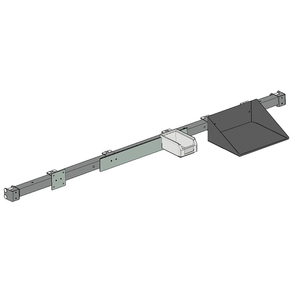 N° de l'image du produit 2 : Rail de fixation avec bacs à bec, pour système de table d’emballage Rocholz, livré avec 5 bacs