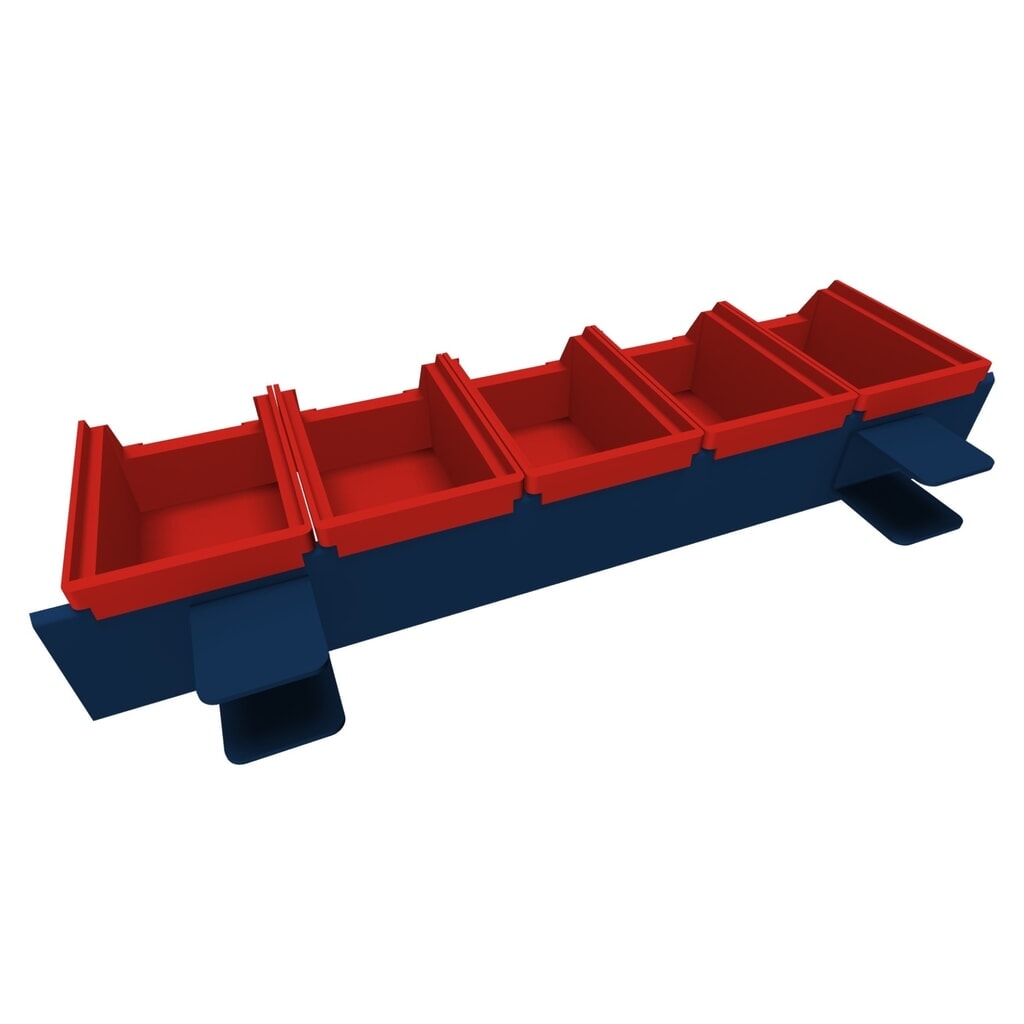 Rail de fixation avec bacs à bec, pour système de table d’emballage Rocholz, livré avec 5 bacs N° de l'image du produit 3 : Rail de fixation avec bacs à bec, pour système de table d’emballage Rocholz, livré avec 5 bacs