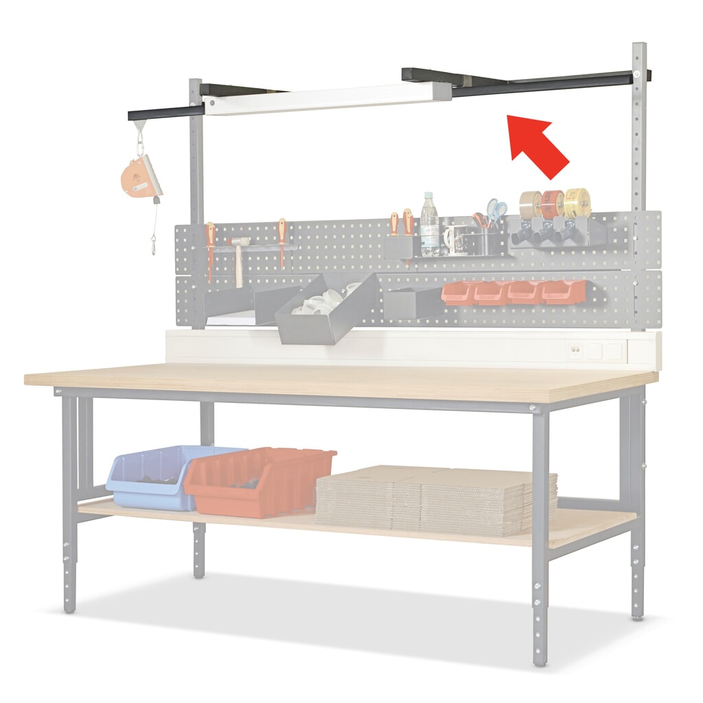 Rail de guidage pour table d'emballage, chariot inclus, largeur 2 000 mm, gris clair Illustration du produit: Rail de guidage pour table d'emballage, chariot inclus, largeur 2 000 mm, gris clair