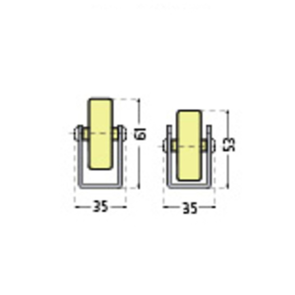 N° de l'image du produit 2 : Rail à galets universel, galets en plastique, paliers de 75 mm, capacité de charge par galet 10 kg