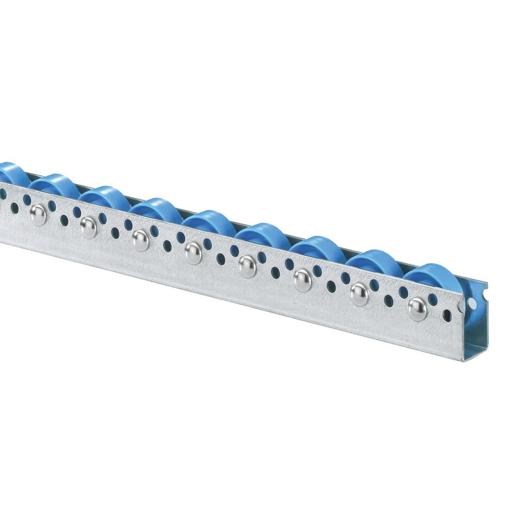 N° de l'image du produit 1 : Rail à galets universel, galets en plastique, paliers de 75 mm, capacité de charge par galet 10 kg
