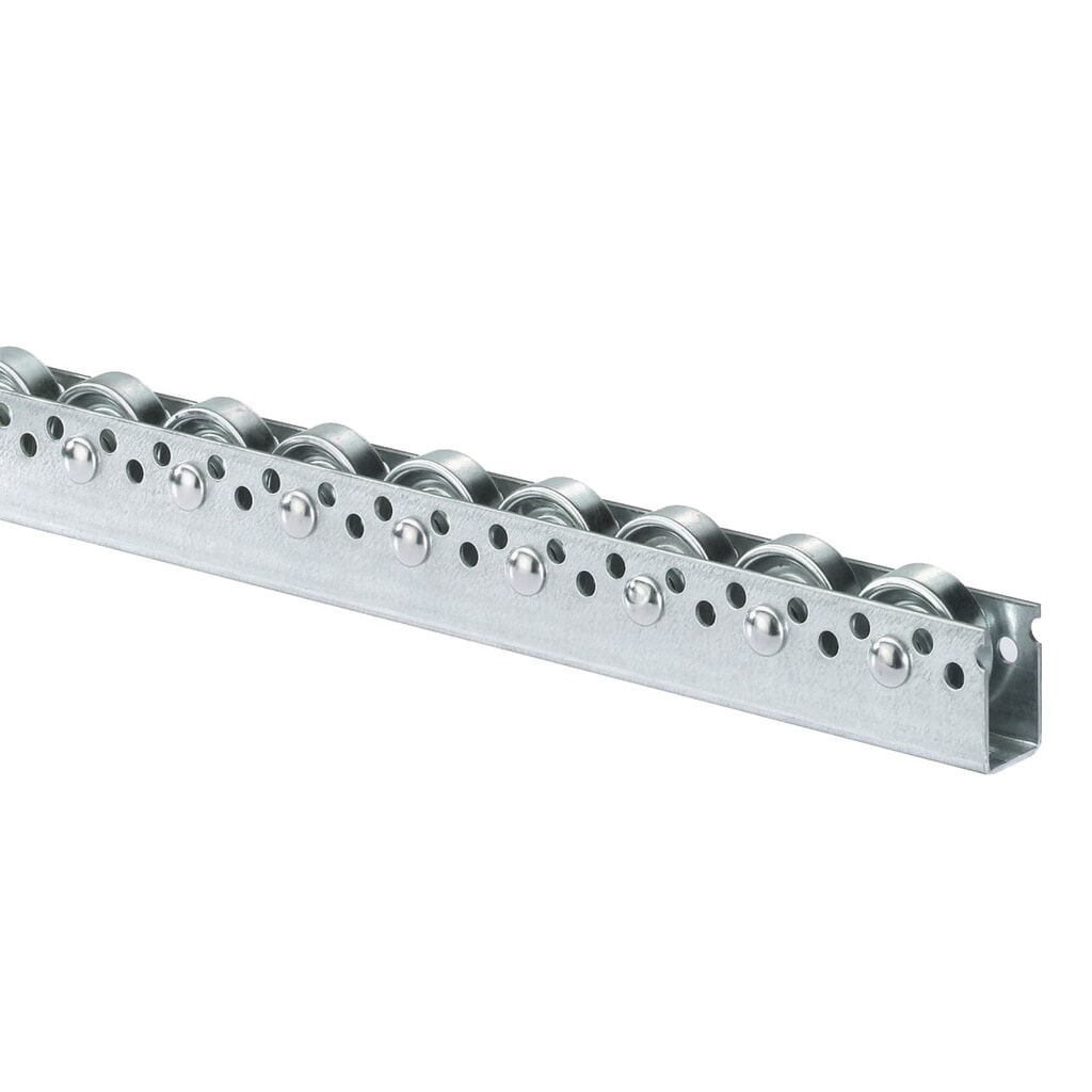 Illustration du produit: Rail à galets universel, galets en acier, paliers de 100 mm, capacité de charge par galet 20 kg