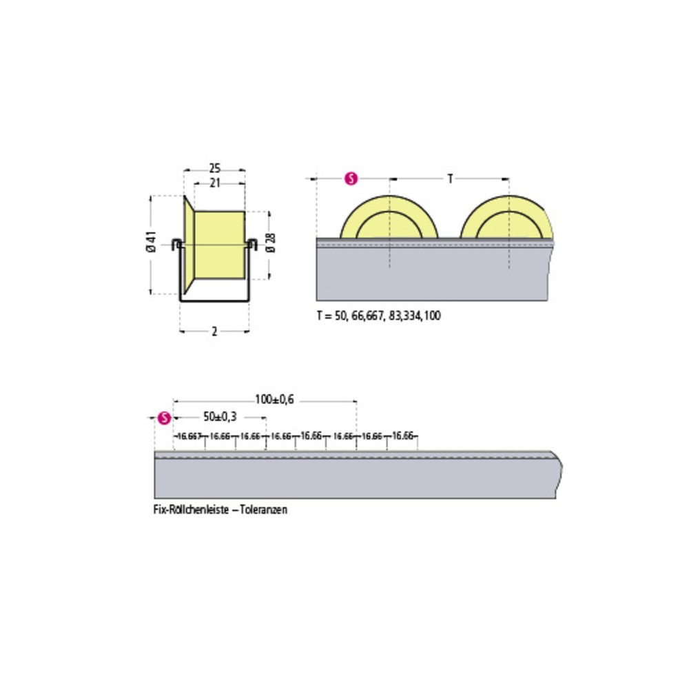 N° de l'image du produit 2 : Baguette en U à galets, boudin de roue RU, paliers de 100 mm, capacité de charge par galet 5 kg