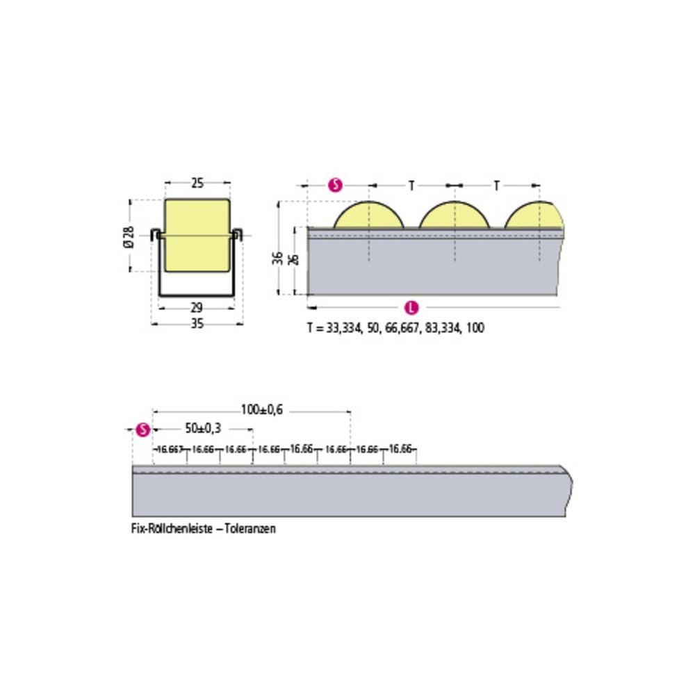 N° de l'image du produit 2 : Baguette en U à galets, normal RU, paliers de 100 mm, capacité de charge par galet 12 kg