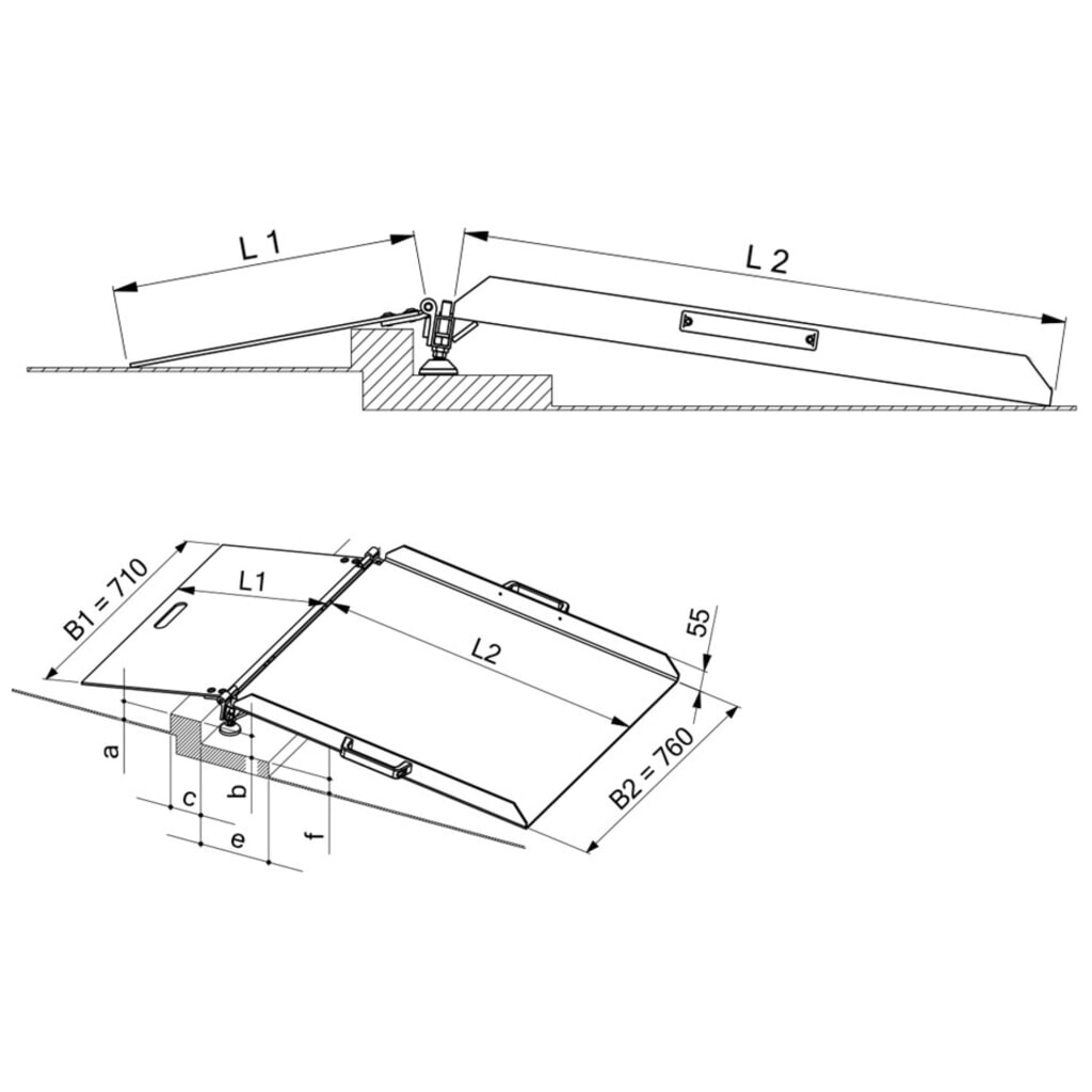 Rampe de seuil, réglable en hauteur, capacité de charge 300 kg, différence de hauteur 60 à 100 mm N° de l'image du produit 3 : Rampe de seuil, réglable en hauteur, capacité de charge 300 kg, différence de hauteur 60 à 100 mm
