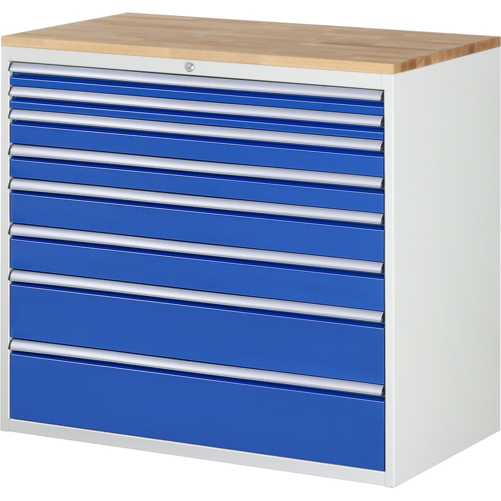 RAU Armoire à tiroirs Série 7000, HxlxP 1 035 x 1 145 x 650 mm, 8 tiroirs 2 x 60, 2 x 90, 2 x 120, 1 x 180, 1 x 210 mm, plan de travail en hêtre Illustration du produit: RAU Armoire à tiroirs Série 7000, HxlxP 1 035 x 1 145 x 650 mm, 8 tiroirs 2 x 60, 2 x 90, 2 x 120, 1 x 180, 1 x 210 mm, plan de travail en hêtre