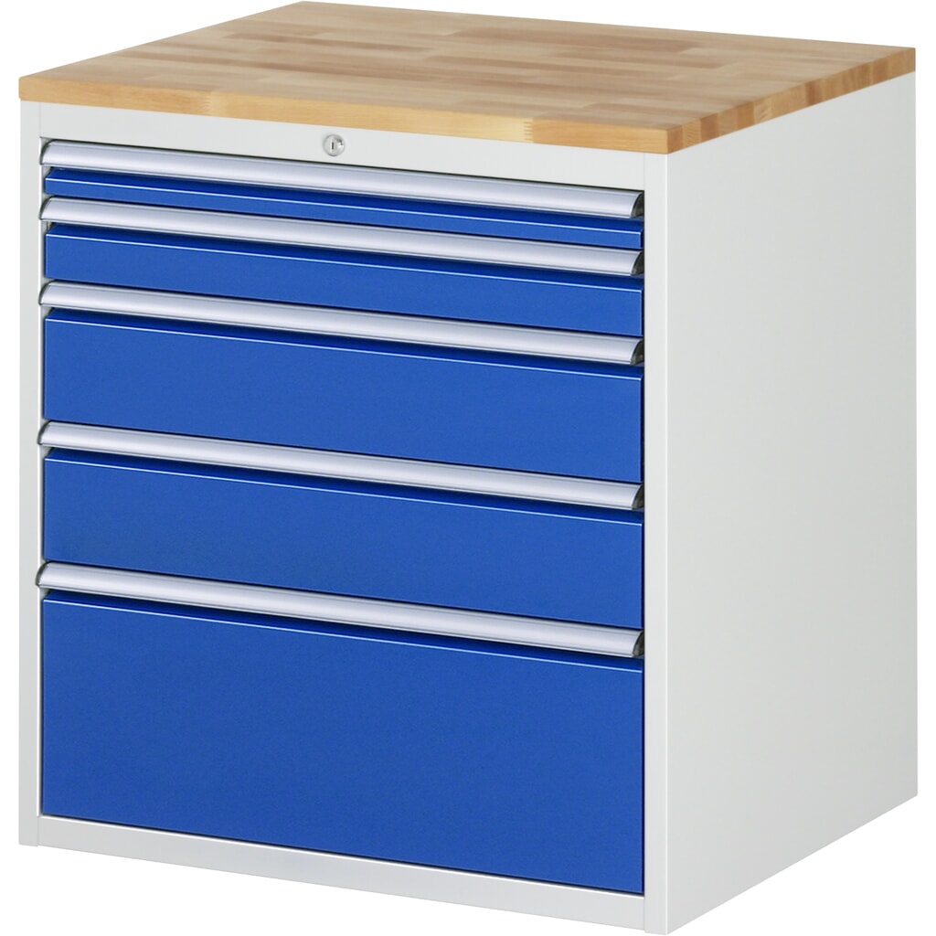 Illustration du produit: RAU Armoire à tiroirs Série 7000, HxlxP 825 x 770 x 650 mm, 5 tiroirs 1 x 60, 1 x 90, 2 x 150, 1 x 270 mm, plan de travail en hêtre