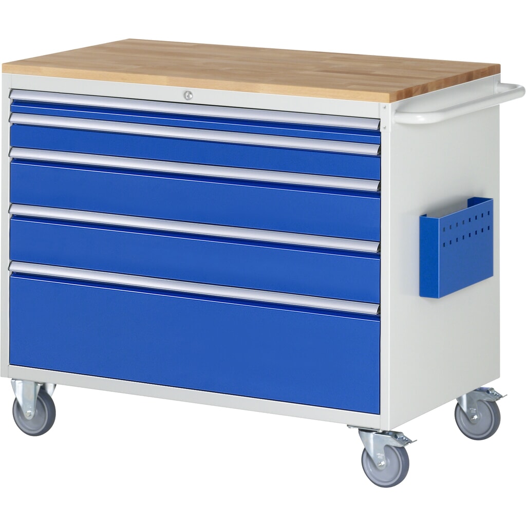 RAU Servante d'atelier série 7000, HxlxP 975 x 1 145 x 650 mm, avec 5 tiroirs taille XXL, plan de travail en hêtre massif Illustration du produit: RAU Servante d'atelier série 7000, HxlxP 975 x 1 145 x 650 mm, avec 5 tiroirs taille XXL, plan de travail en hêtre massif