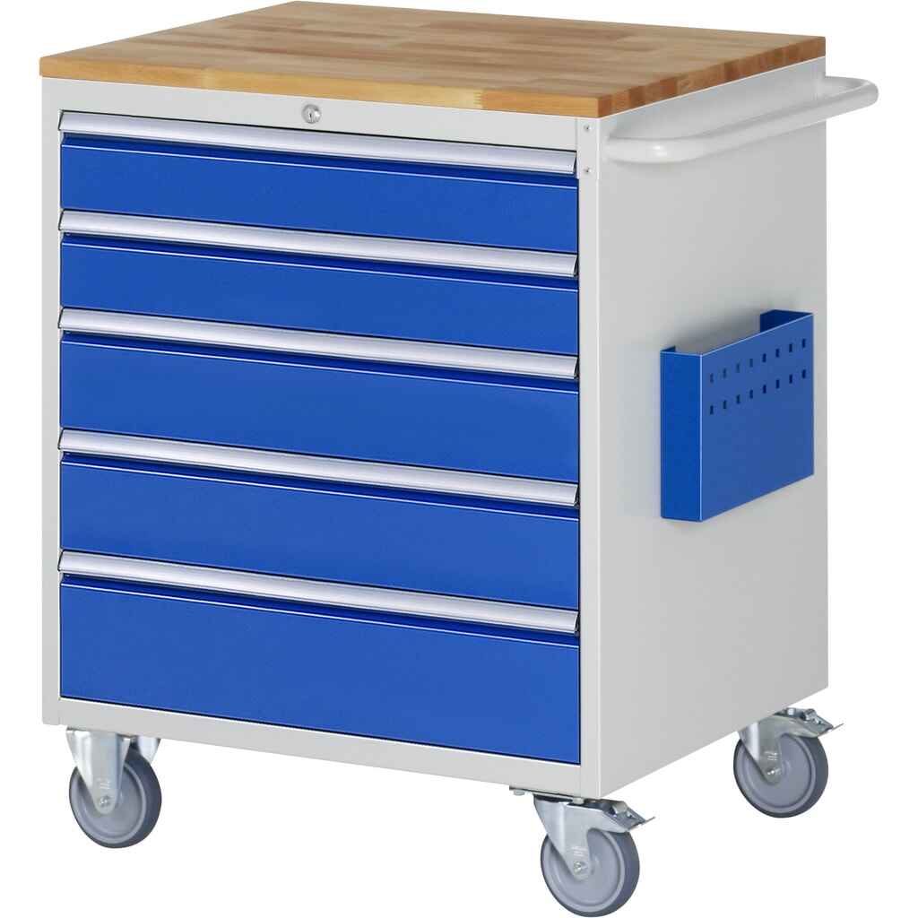 RAU Servante d'atelier série 7000, HxlxP 975 x 770 x 650 mm, avec 5 tiroirs taille XL, plan de travail en hêtre massif Illustration du produit: RAU Servante d'atelier série 7000, HxlxP 975 x 770 x 650 mm, avec 5 tiroirs taille XL, plan de travail en hêtre massif