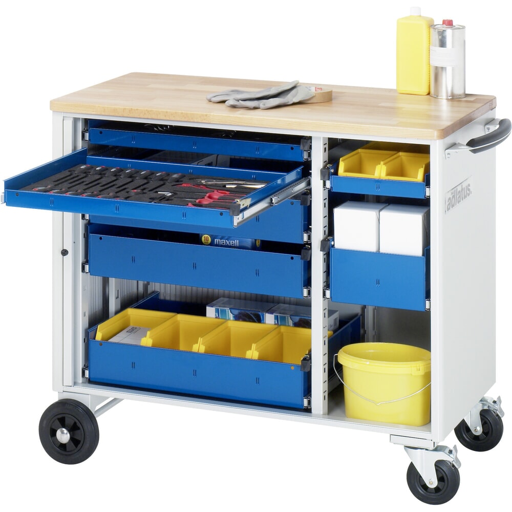 N° de l'image du produit 1 : RAU Chariot pour outils série adlatus, HxLxP 890 x 1 025 x 520 mm, 7 tiroirs 3 x 40, 3 x 105, 1 x 130 mm, Plan de travail en hêtre