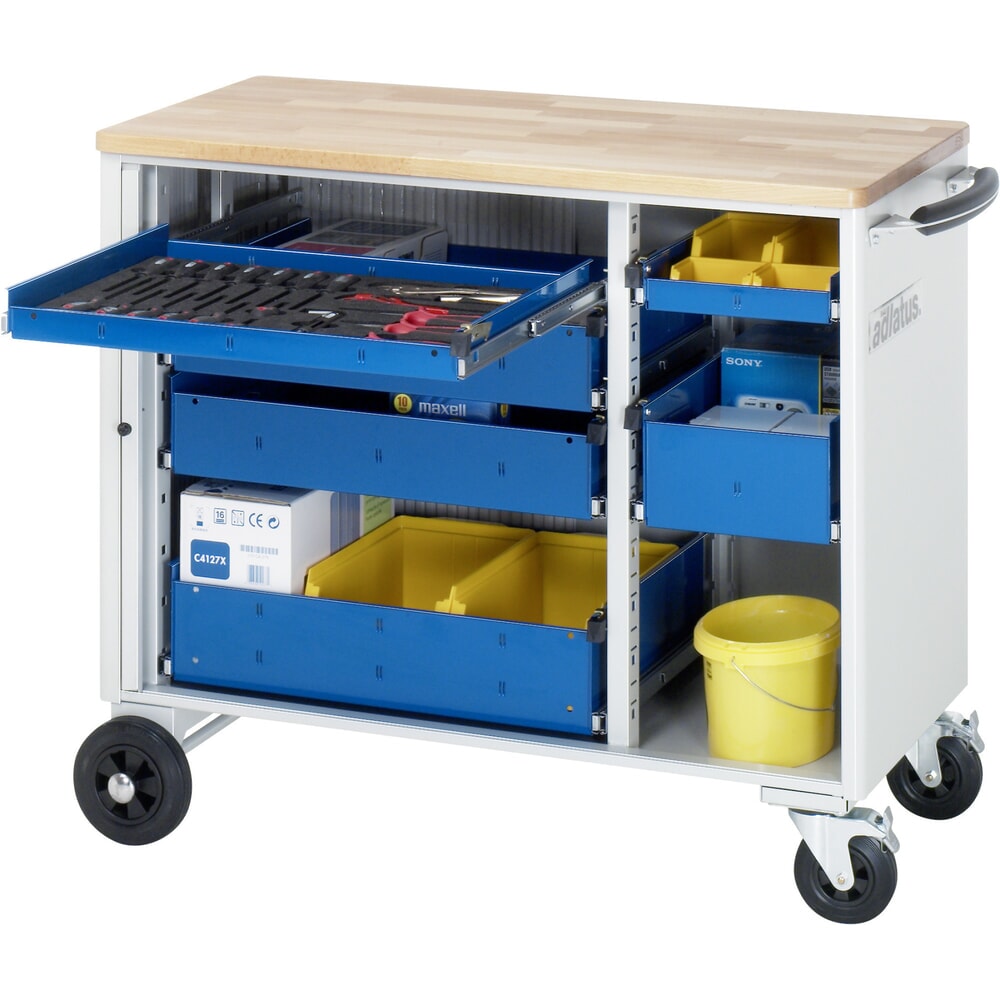 N° de l'image du produit 1 : RAU Chariot pour outils série adlatus, HxLxP 890 x 1 025 x 520 mm, 6 tiroirs 2 x 40, 2 x 105, 2 x 130 mm, Plan de travail en hêtre