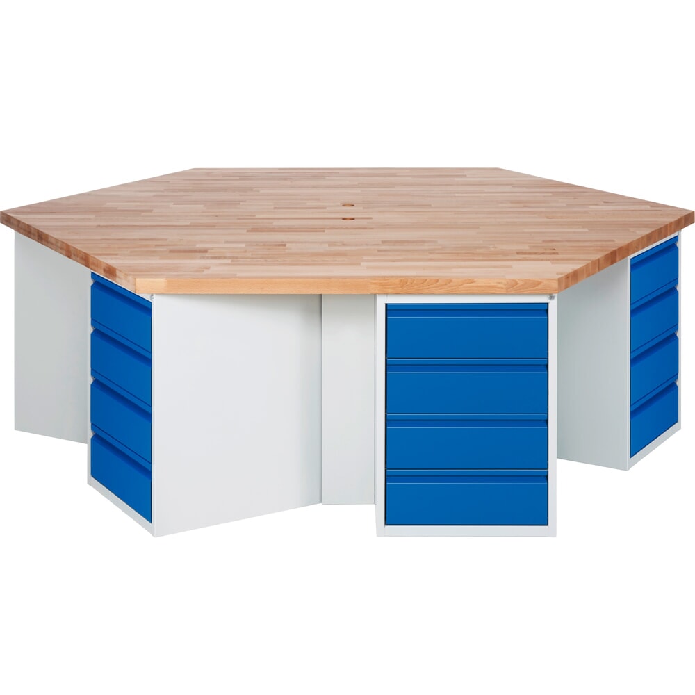 Illustration du produit: RAU Établi de groupe série 4000, 6 caissons, HxlxP 840 x 2 700 x 2 340 mm, x tiroirs extractibles à 90 % avec rebord de poignée 24 x 180 mm