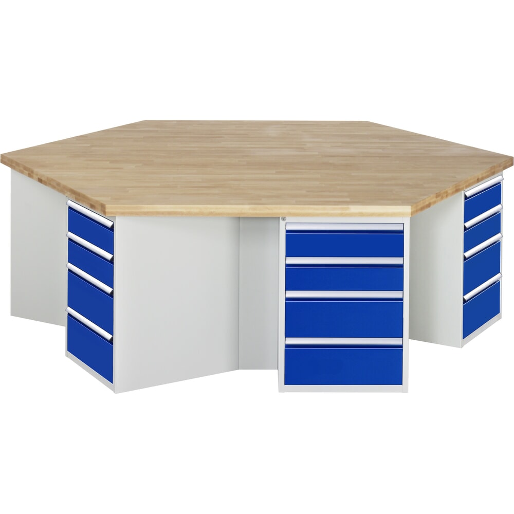 Illustration du produit: RAU Établi de groupe série 4000, HxlxP 890 x 2 700 x 2 340 mm, 6 caissons sous plateau, avec 4 tiroirs chacun