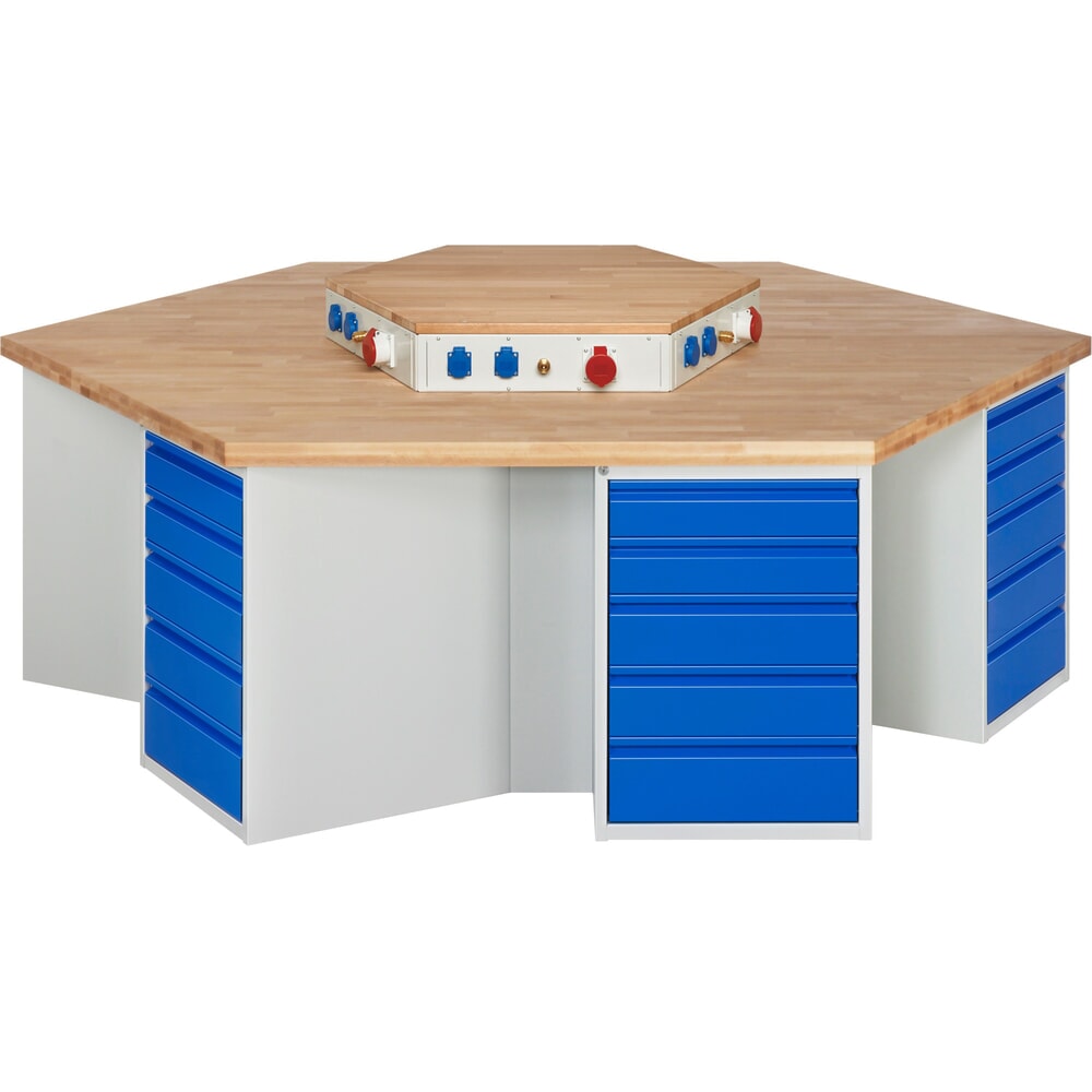 Illustration du produit: RAU Établi de groupe série 4000, rehausse d'alimentation, 6 caissons, HxlxP 840 x 2 700 x 2 340 mm, x tiroirs extractibles à 90 % 12 x 120 mm, 12 x 150 mm, 6 x 180 mm