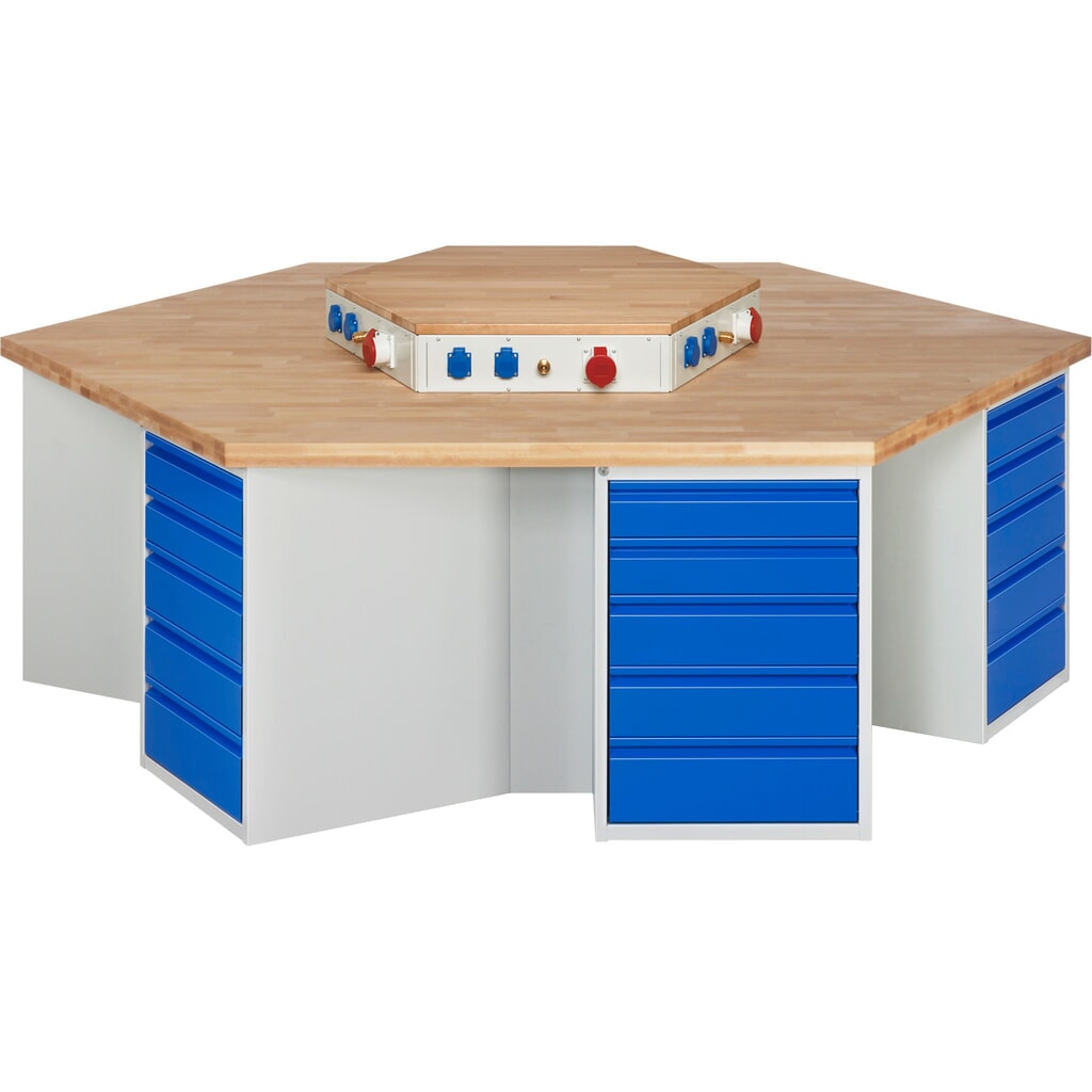 RAU Établi de groupe série 4000, rehausse d'alimentation, 6 caissons, HxlxP 840 x 2 700 x 2 340 mm, x tiroirs extractibles à 90 % 12 x 120 mm, 12 x 150 mm, 6 x 180 mm Illustration du produit: RAU Établi de groupe série 4000, rehausse d'alimentation, 6 caissons, HxlxP 840 x 2 700 x 2 340 mm, x tiroirs extractibles à 90 % 12 x 120 mm, 12 x 150 mm, 6 x 180 mm