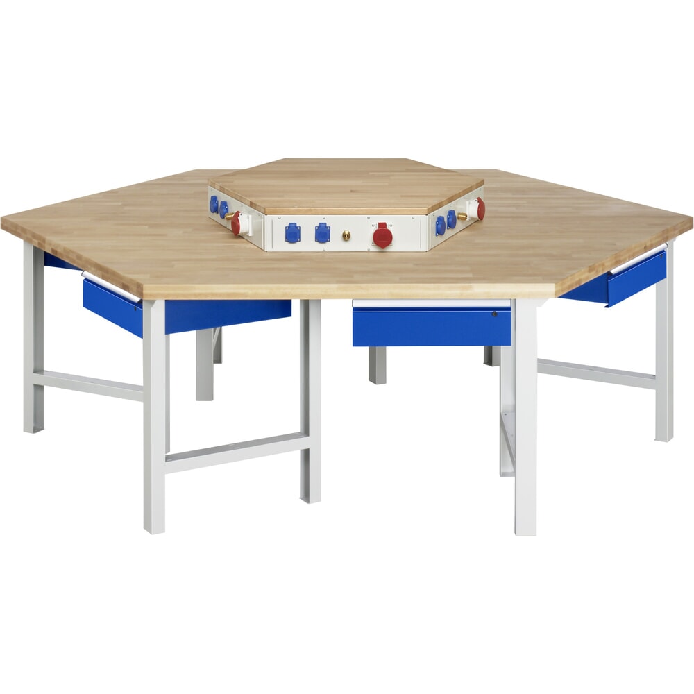 Illustration du produit: RAU Établi de groupe série 4000, rehausse d'alimentation, HxlxP 840 x 2 700 x 2 340 mm, 6 tiroirs avec ErgoScript®