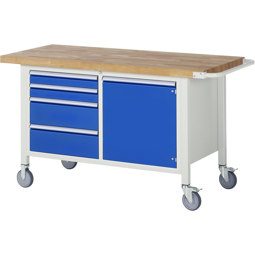 Illustration du produit: RAU Établi mobile série 8000, HxlxP 880 x 1 500 x 700 mm, 1 double caisson sous plateau, avec 4 tiroirs et 1 porte battante