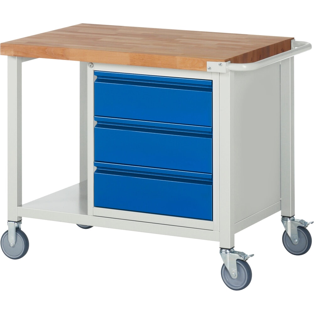 Illustration du produit: RAU Établi mobile série 8000, 1 caisson, HxlxP 880 x 1 000 x 700 mm, 3 tiroirs 3 x 180 mm, capacité de charge des tiroirs 100 kg, 1 tablette profondeur 650 mm