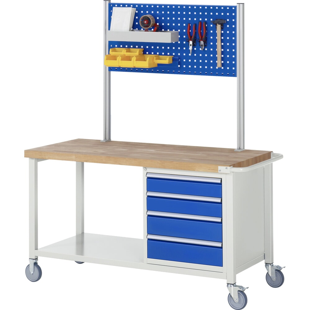 N° de l'image du produit 8 : RAU Établi mobile série 8000, 1 tablette, 1 porte battante, HxlxP 880-1 080 x 1 250 x 700 mm, 1 tiroir