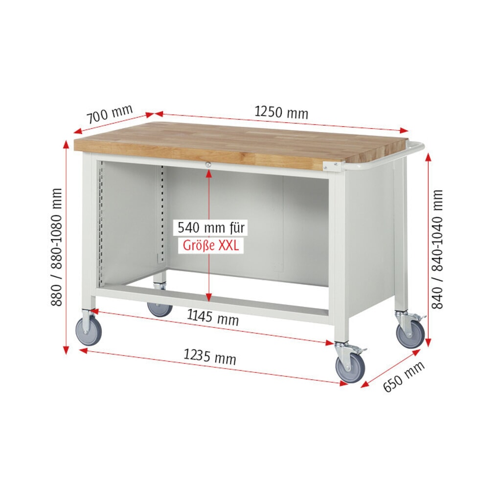 N° de l'image du produit 5 : RAU Établi mobile série 8000, HxlxP 880 x 1 250 x 700 mm, 2 tiroirs extractibles à 90 % 2 x 270 mm, capacité de charge des tiroirs 50 kg