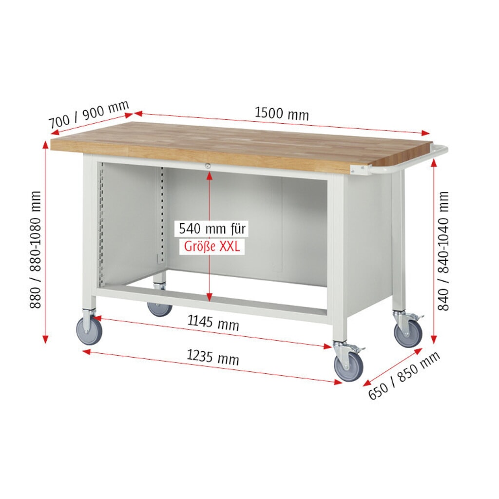 N° de l'image du produit 5 : RAU Établi mobile série 8000, HxlxP 880 x 1 500 x 700 mm, 2 tiroirs extractibles à 90 % 2 x 270 mm, capacité de charge des tiroirs 50 kg