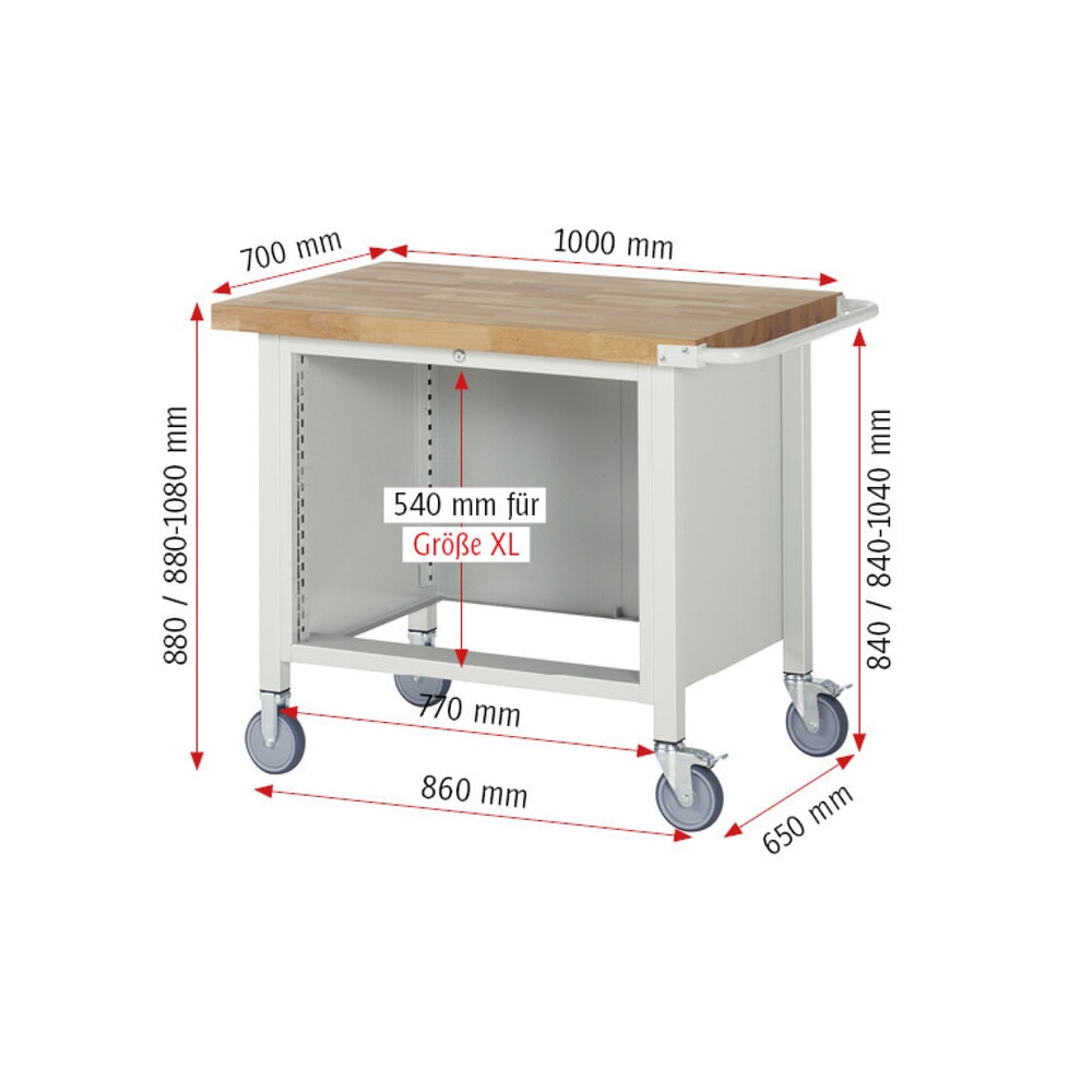 N° de l'image du produit 8 : RAU établi mobile série 8000, HxlxP 880-1 080 x 1 000 x 700 mm, 2 tiroirs extractibles à 90 % 2 x 270 mm, capacité de charge des tiroirs 75 kg