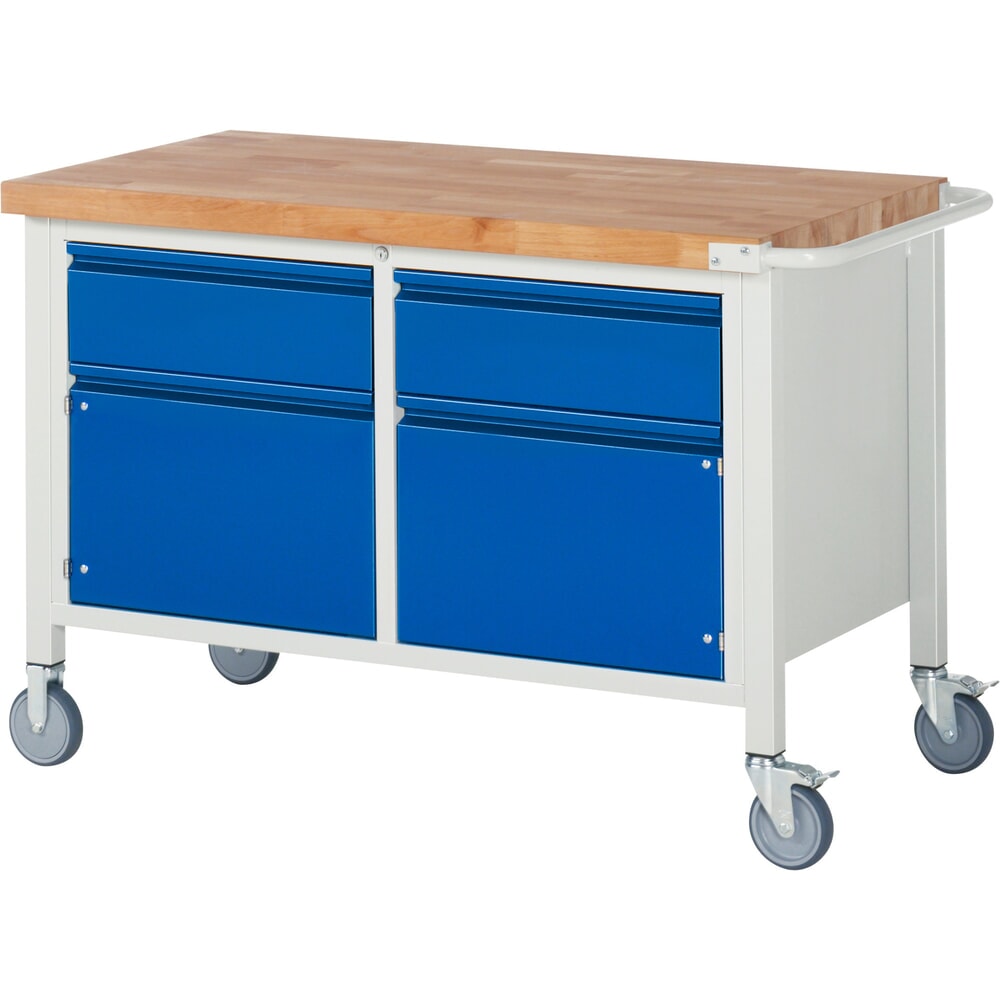 Illustration du produit: RAU Établi mobile série 8000, 1 caisson double, 2 portes battantes, HxlxP 880 x 1 250 x 700 mm, 2 tiroirs 2 x 180 mm